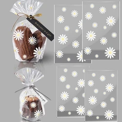 Transparente Handmade Baking Embalagem Saco, Margarida Flor, Doces Gift Bags, Biscoito, Casamento, Festa de Aniversário, Decoração Suprimentos, 50Pcs