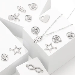 30pcs/lot Stainless Steel Various Heart Leaves Star Pendants For Custom Necklaces Bracelet DIY Jewelry Making Accessories