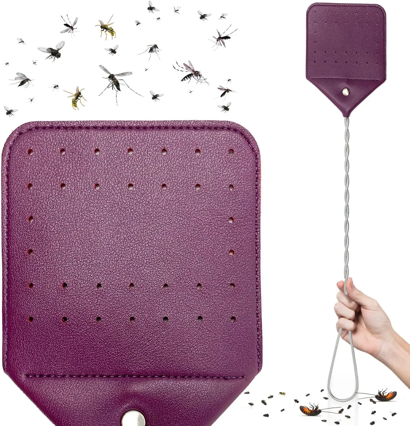 

Heavy Duty Fly Swatter, 21" Extra Long Metal Handle, Large Manual Insect Killer for Indoor Outdoor Use, Purple