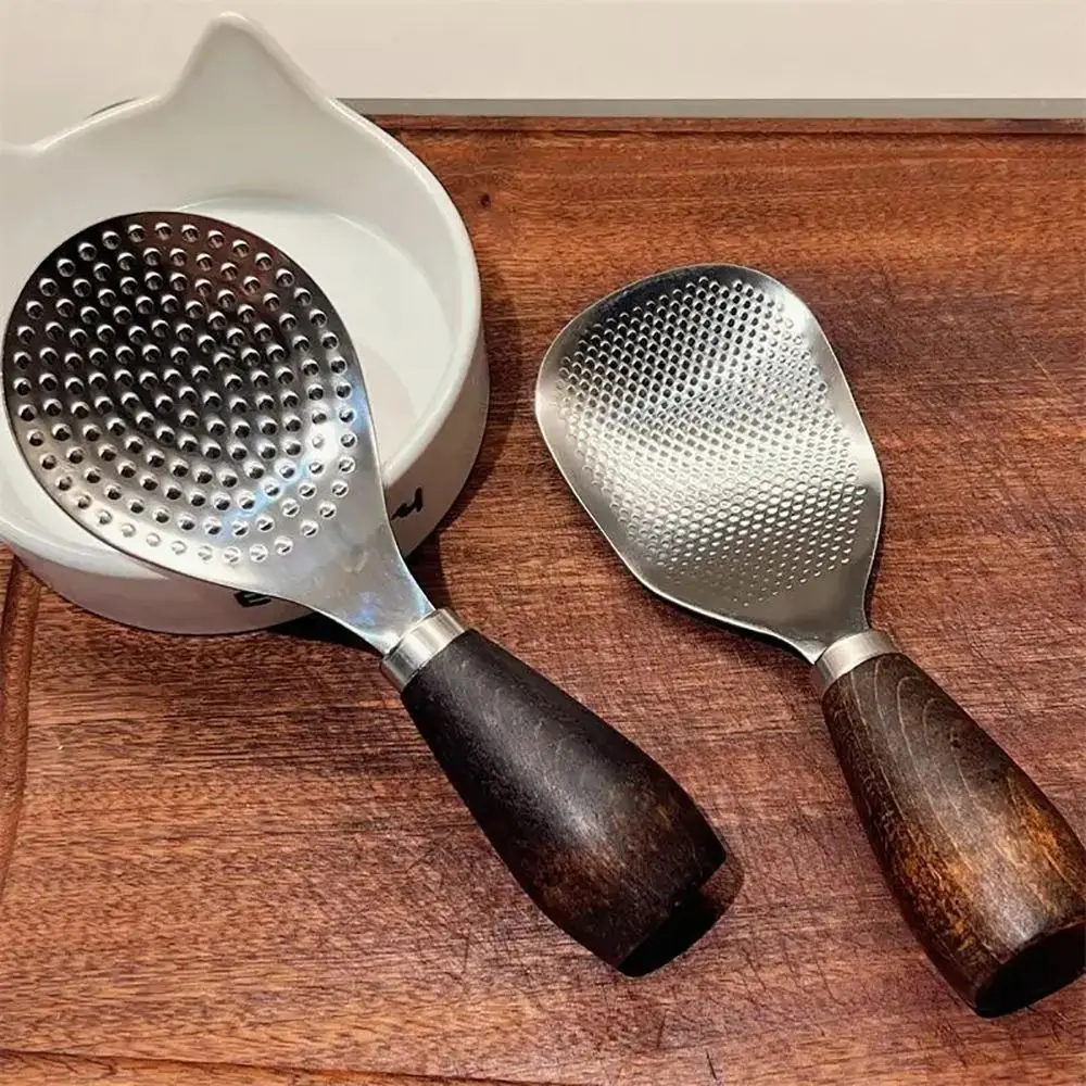1Pcs Stainless Steel Rice Spoon Zebrawood Wooden Handle Heat Resistant Rice Spatula Anti-scalding Nonstick Rice Scooper