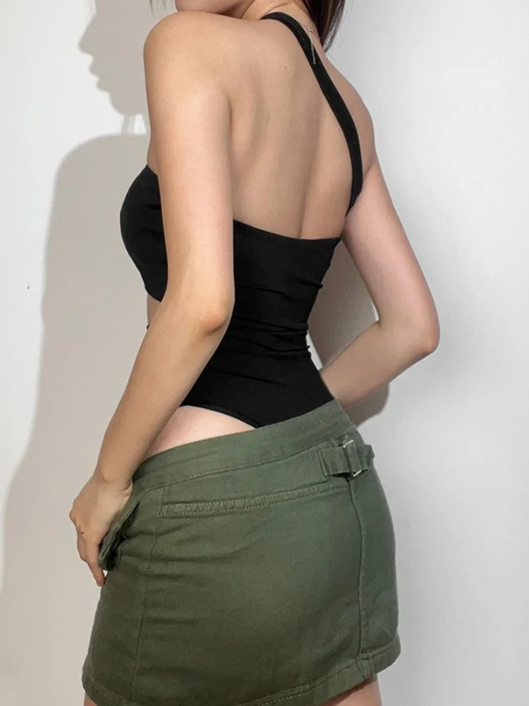 الصلبة الأسود ارتداءها الملابس الداخلية مثير قمم للنساء نادي الزي يميل طوق الجسم Feminino قطعة واحدة الجوف خارج Y2k الملابس #3