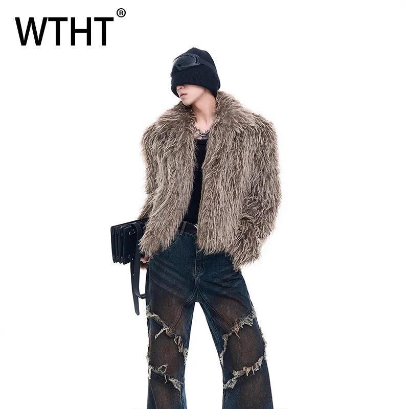 

WTHT Fashion 2025 Autumn Men's Thicken Plush Solid Color Faux Fur Coats Trendy American Style High Street Jackets Male 2A2286