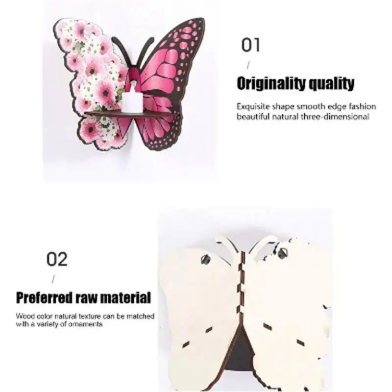 DT39 for Butterfly-Shaped Wall Mount Corner Shelf, Wall Mounted Storage Organizer, Wood Shelves for Jewelry Keys Decor, Living
