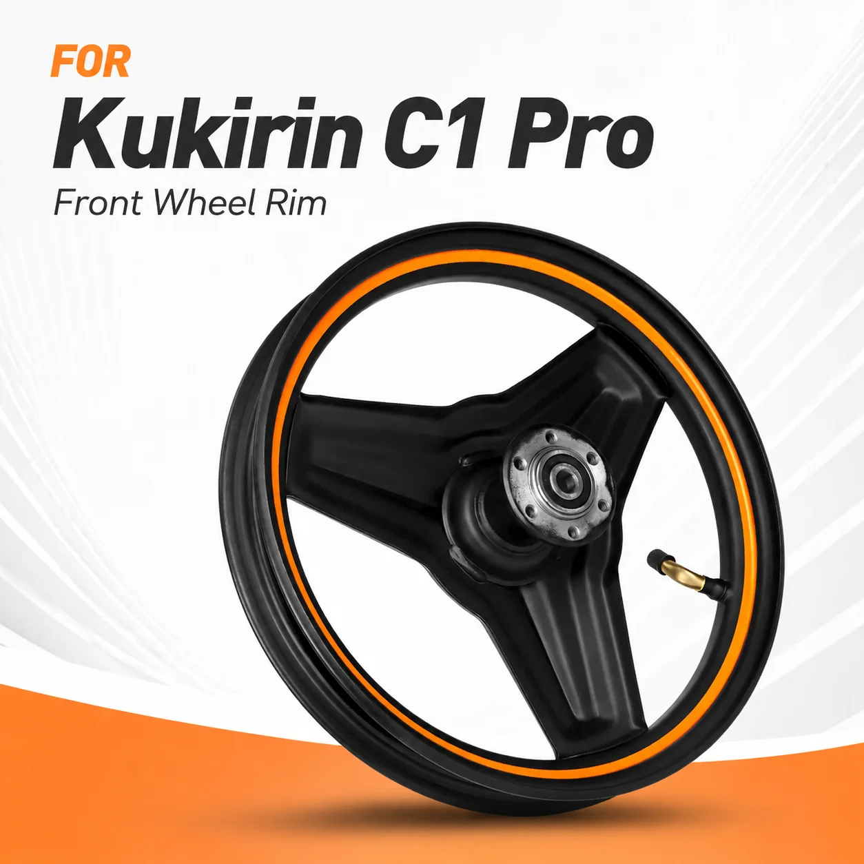 OEM Tri-Spoke Front Wheel Rim With Pre-Assembled Bearings & Valve Stem for Kukirin C1 Pro Electric Scooter Replacement Parts