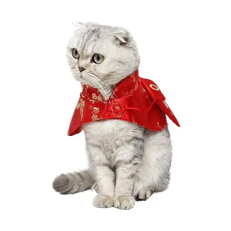 Pet Cat Dog Costume Chinese Style Cat Suit Spring Festival Cape Neck Red Envelope Christmas New Year Collar Bow Tie Costume