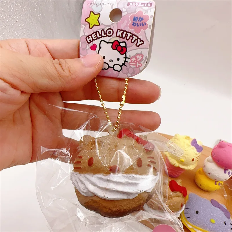 Sanrio Kawaii Decompression Slow Rebound Cute Hello Kitty Ice Cream Bread Toy Backpack Accessories Pendant Keychain Holiday Gift