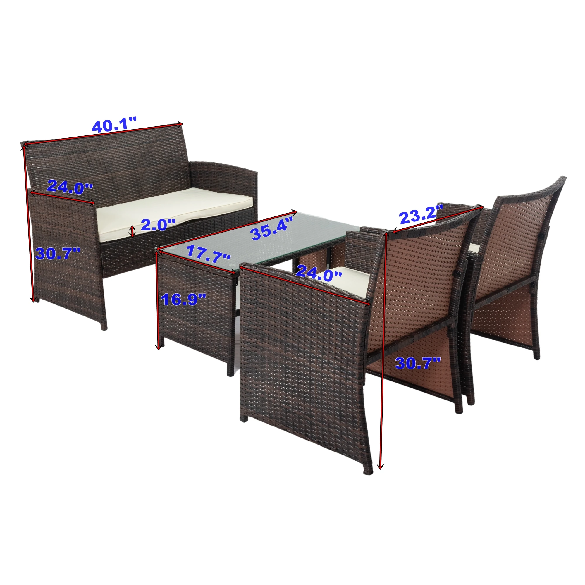4 PCS Wicker Terrasse Gespräch Set, Outdoor Rattan Sofas mit Tisch Set, terrasse Möbel Set mit Weichen Kissen & Kaffee Tisch