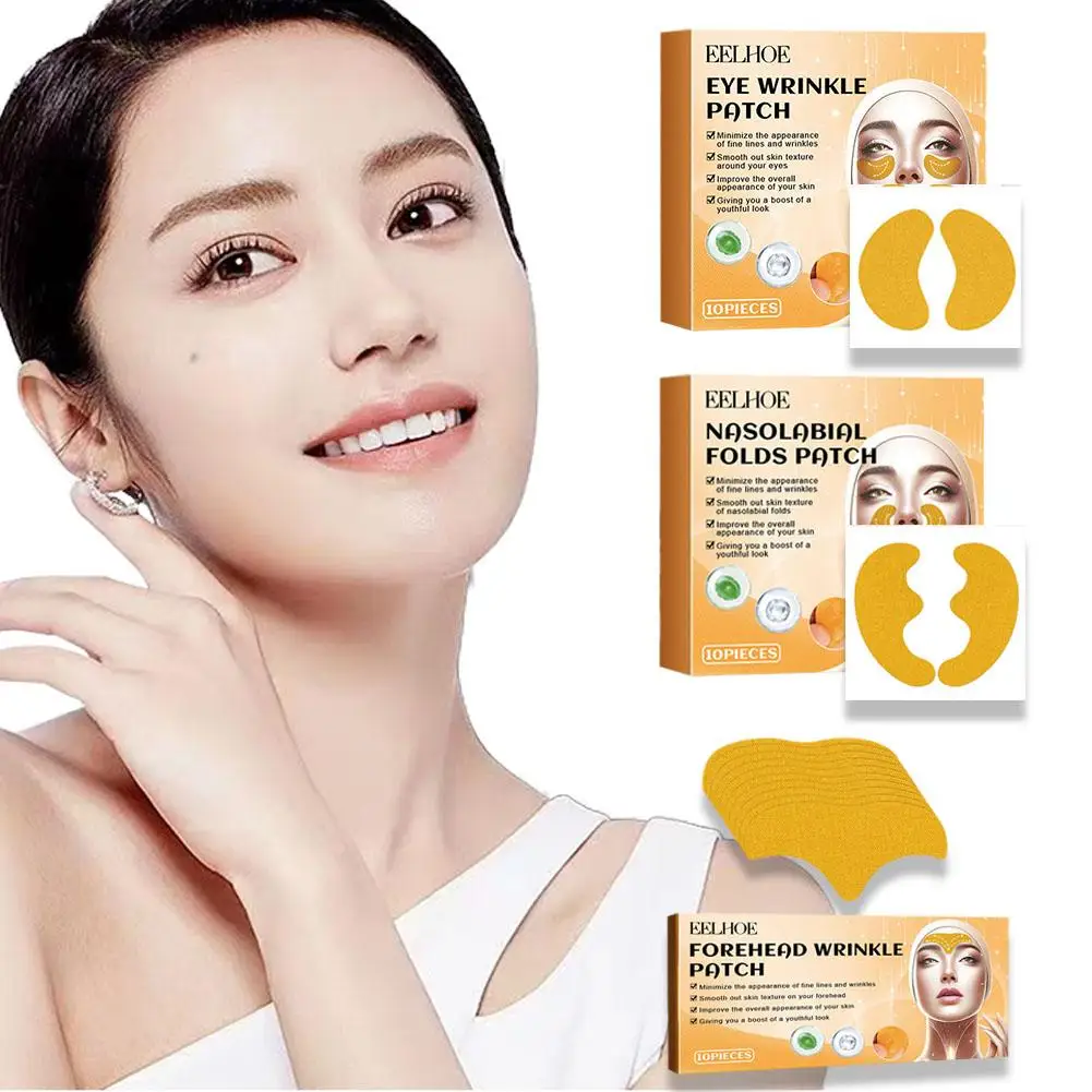 10 unidades/caixa Adesivo para Rugas na Testa, Adesivo em Gel Clareador para Rugas na Testa, Máscara Firmadora com Colágeno Hidrolisado, Adesivos para Cuidados Faciais