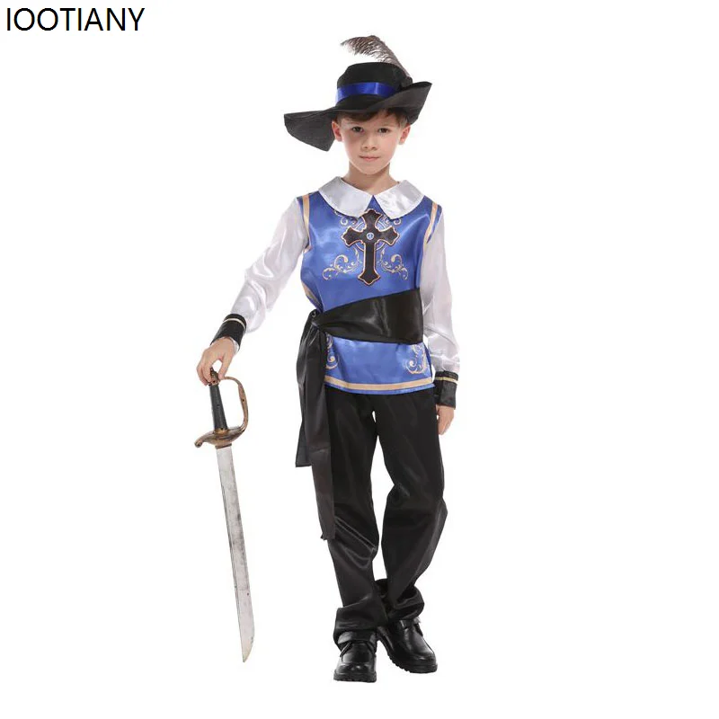 

Children's Medieval Renaissance Prince King Warrior Role Play Musketeer Knight Crusader Warrior Stage Performance Costume Set