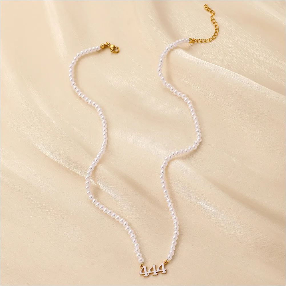 Angel Number 444 Pearl Necklace Delicate Clavicle Chain Fashion Pendant Charming Appearance for Women and Girls Party Wedding view 4