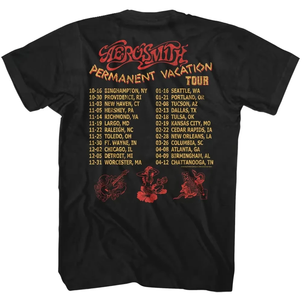 Summer Hot Sale Aerosmith Permanent Vacation Tour '87-88 Men's T Shirt Rock Concert Album Men's Round Neck Short Sleeve T-shirt