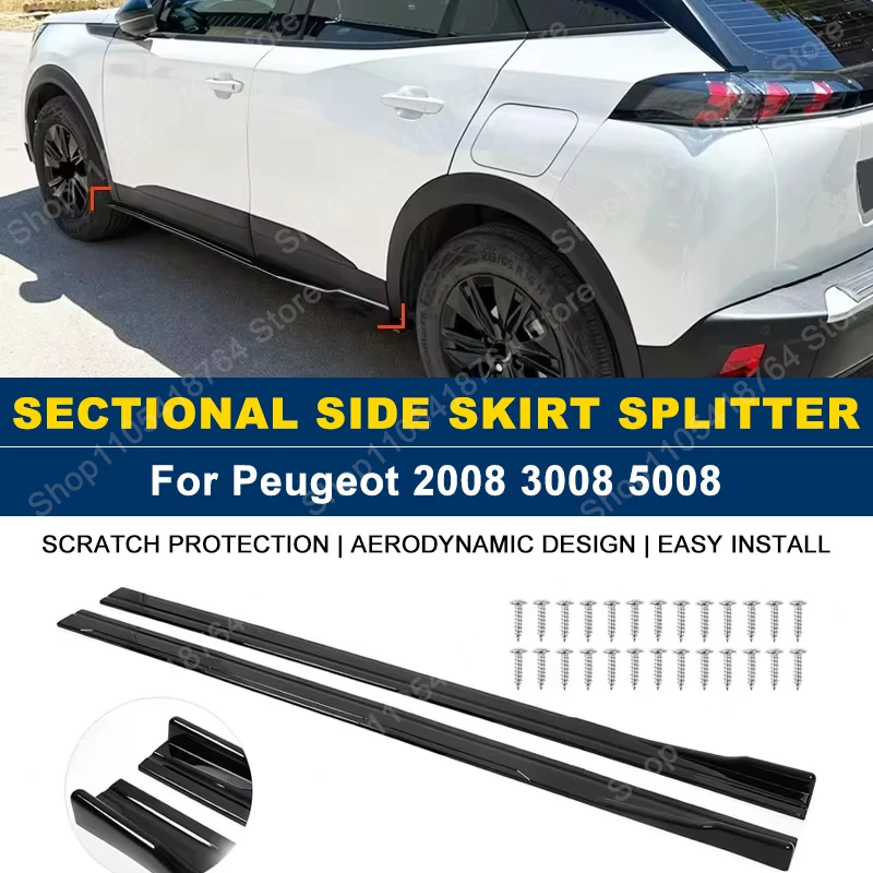 For Peugeot Accessories 2008 3008 5008 107 206 207 208 308 307 407 508 Car Side Skirts Extension Rocker Panel Splitter Cover 8PC