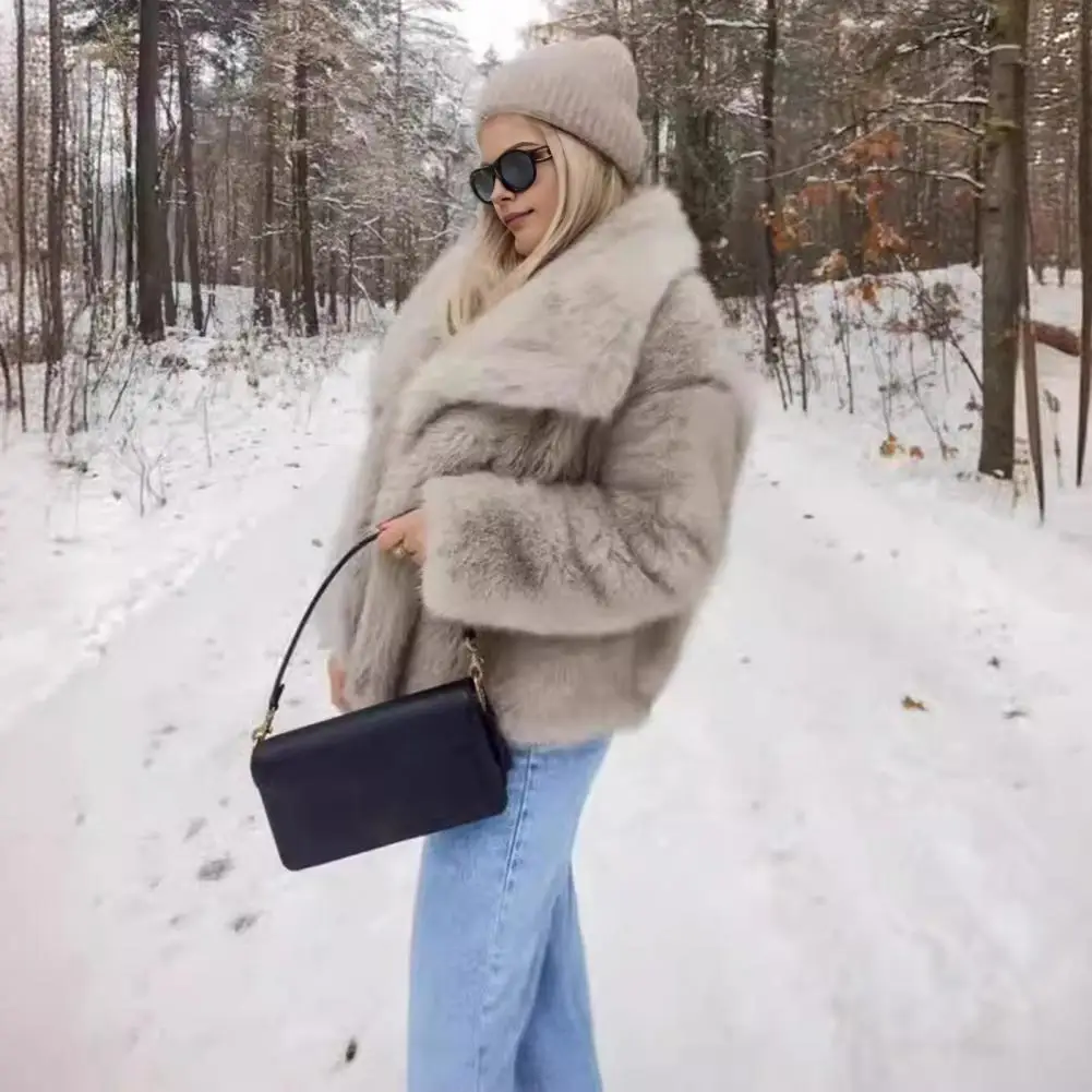 

FauxFur пальто с воротником с лацканами, зимние темпераментные куртки для женщин, пальто с длинными рукавами и лацканами, женская модная стильная одежда