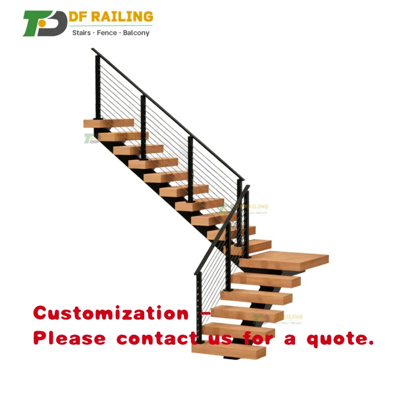 custom.DF Wooden Tread Modern Floating Staircase Stair Design Modern American Decorative Indoor Solid  Floating Stairs