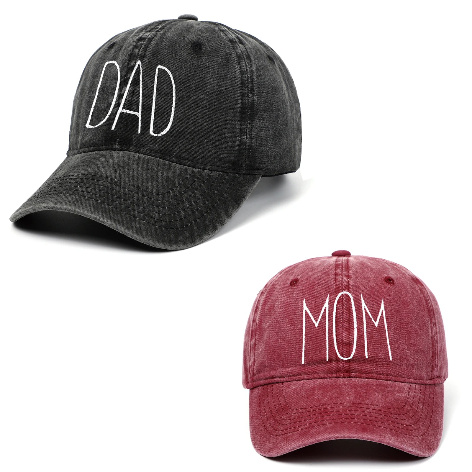 2 Styles Mom&Dad Embroidered Baseball Cap Bucket Hat Fashion Women Men Washed Vintage Cotton Cap Unisex Couple Fisherman Cap