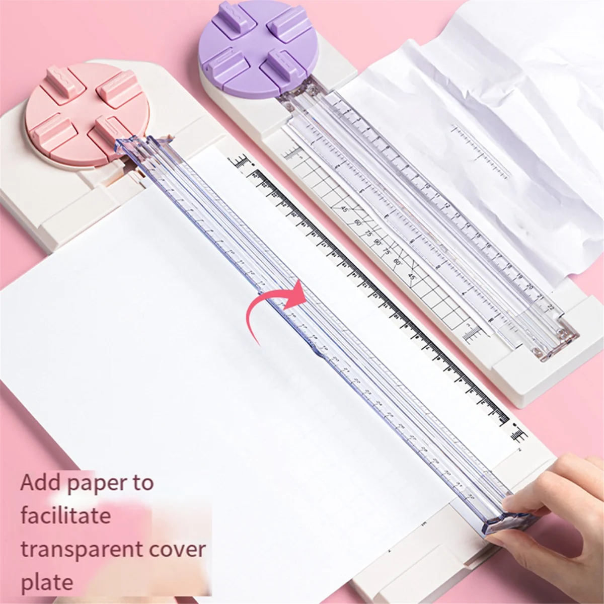 Paper Trimmer Craft Paper Cutter,4-In-1 Paper Trimmer 12in Craft Paper Cutter for Multi-Function Scrapbooking Tool Pink