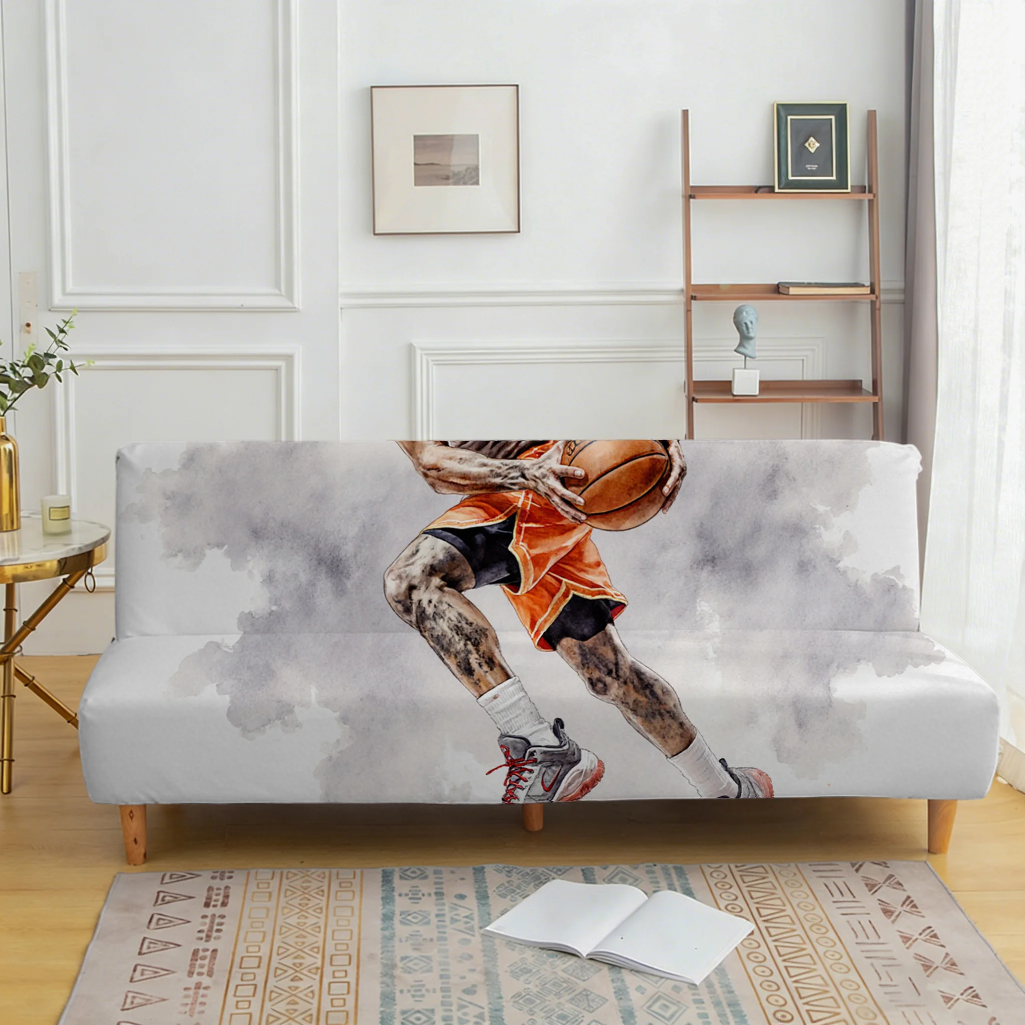 Basketball Junior Printed Elastic Sofa Bed Cover, Living Room Sofa Bed Cover, Dustproof Machine Washable Sofa Bed Cover