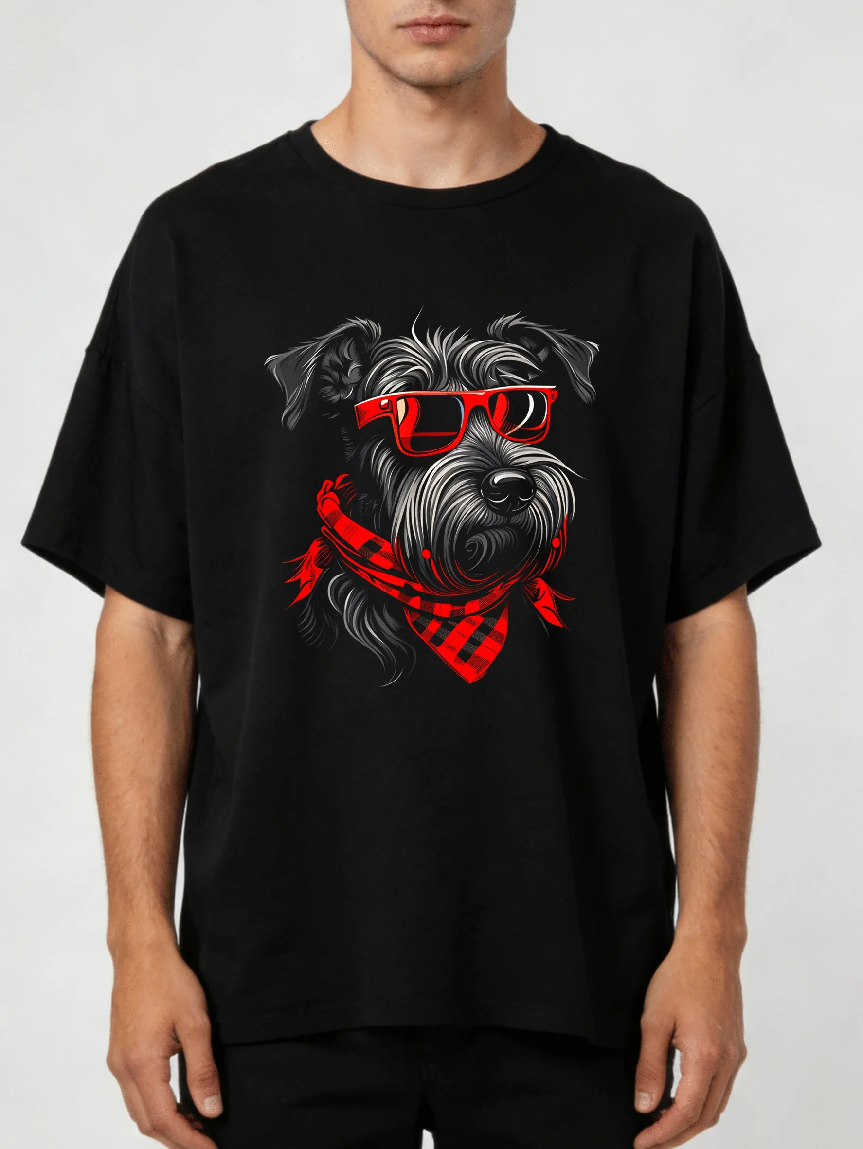 2026 Funny Mini Schnauzer Dog with Glasses And Checkered Turban T-Shirt - 100% Crew Neck Tee Suitable for Men And Women, S-2XL S