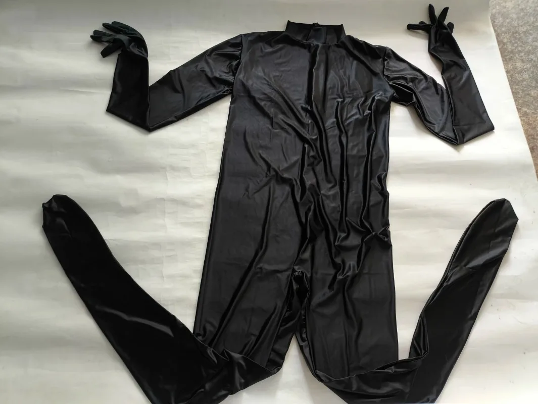 Red Women Long Sleeve Gloves Glossy Elasticity Jumpsuit black Fitness Bodycon PlusSize Playsuit Slim Bodysuit Cosplay Costumes