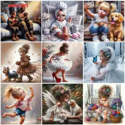 Huacan Portrait Diamond Art Painting Kits Girl Diamond Mosaic Full Diamond Embroidery Set 5d Wall Decoration