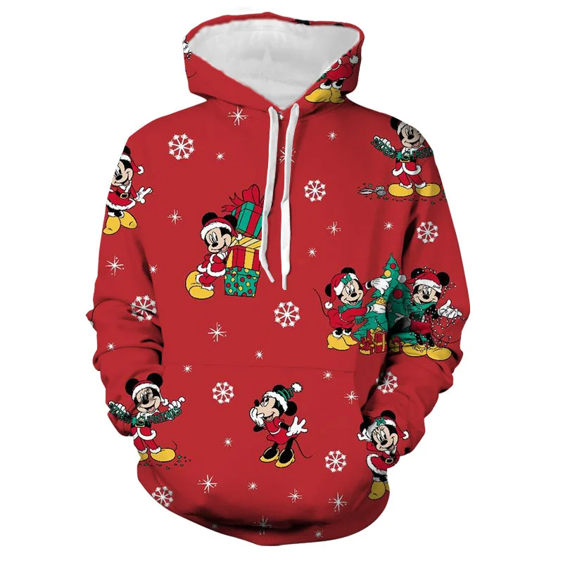 Disney Autumn Men Women Merry Christmas Hoodie Cartoon Mickey Minnie Hooded Clothing Fashion Coat With Hat Casual Streetwear