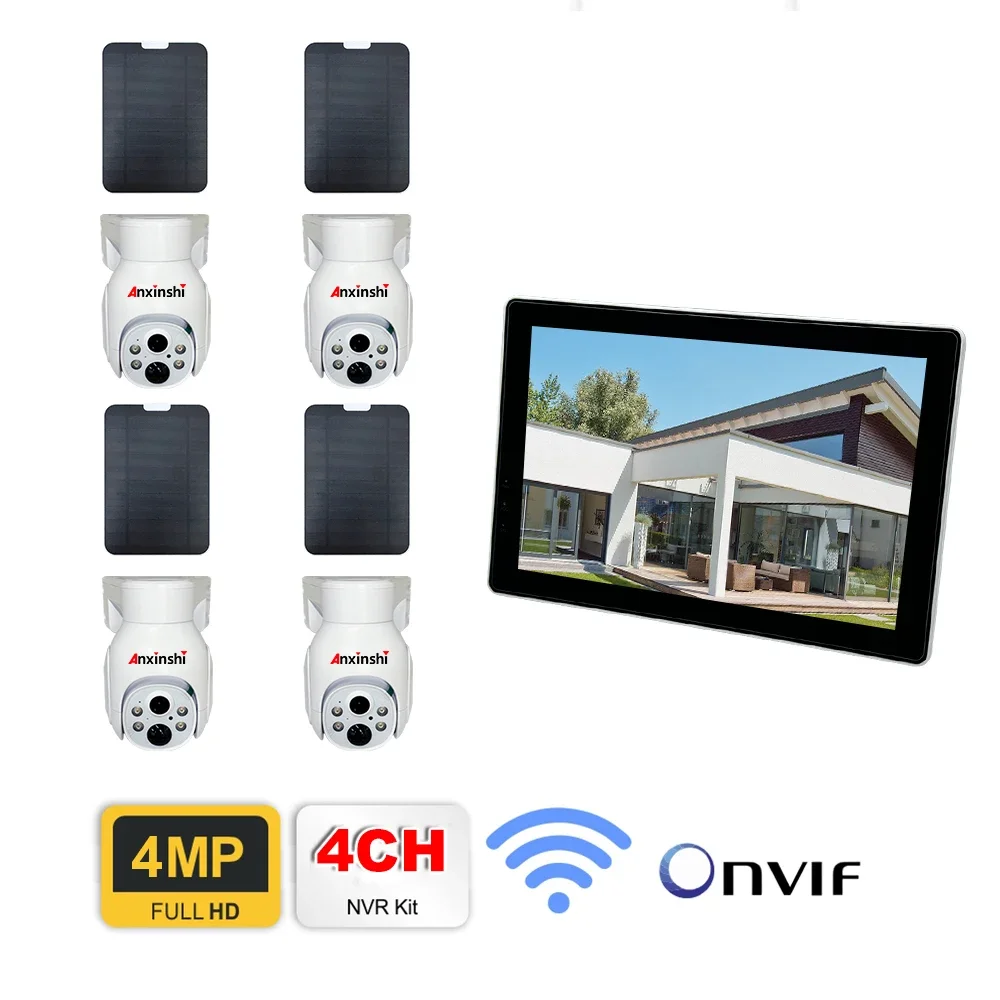 Anxinshi Brand Solar Wifi Camera CCTV System for Home Security 2 4  6  8 Channel Kits 4mp