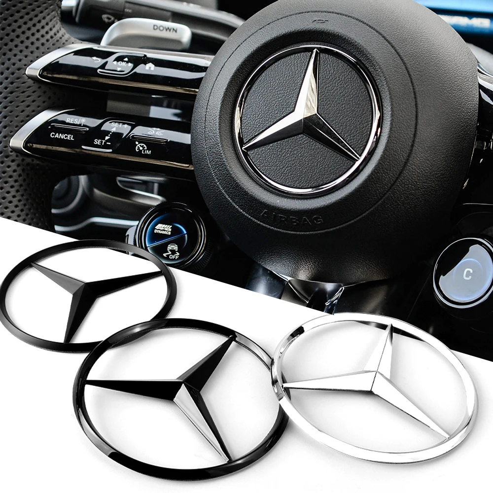 ABS 3D Star Logo Hollow Badge Sticker Car Steering Wheel Center Emblem For Mercedes Benz AMG W202 W204 W210 W211 W212 W220 W108