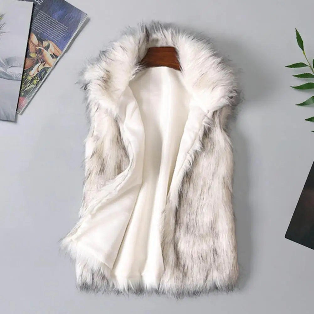 Lapel Vest Coat Faux Fur Vest Coat For Women Winter Waistcoat With Turn-down Collar Heat Retention Fuzzy Texture For Work