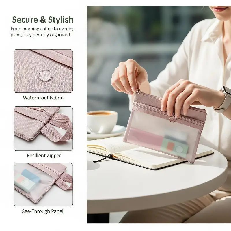 Waterproof Zipper Storage Pouch With Clear Window For Storing Makeup Stationery Earbuds Daily School Travel Use