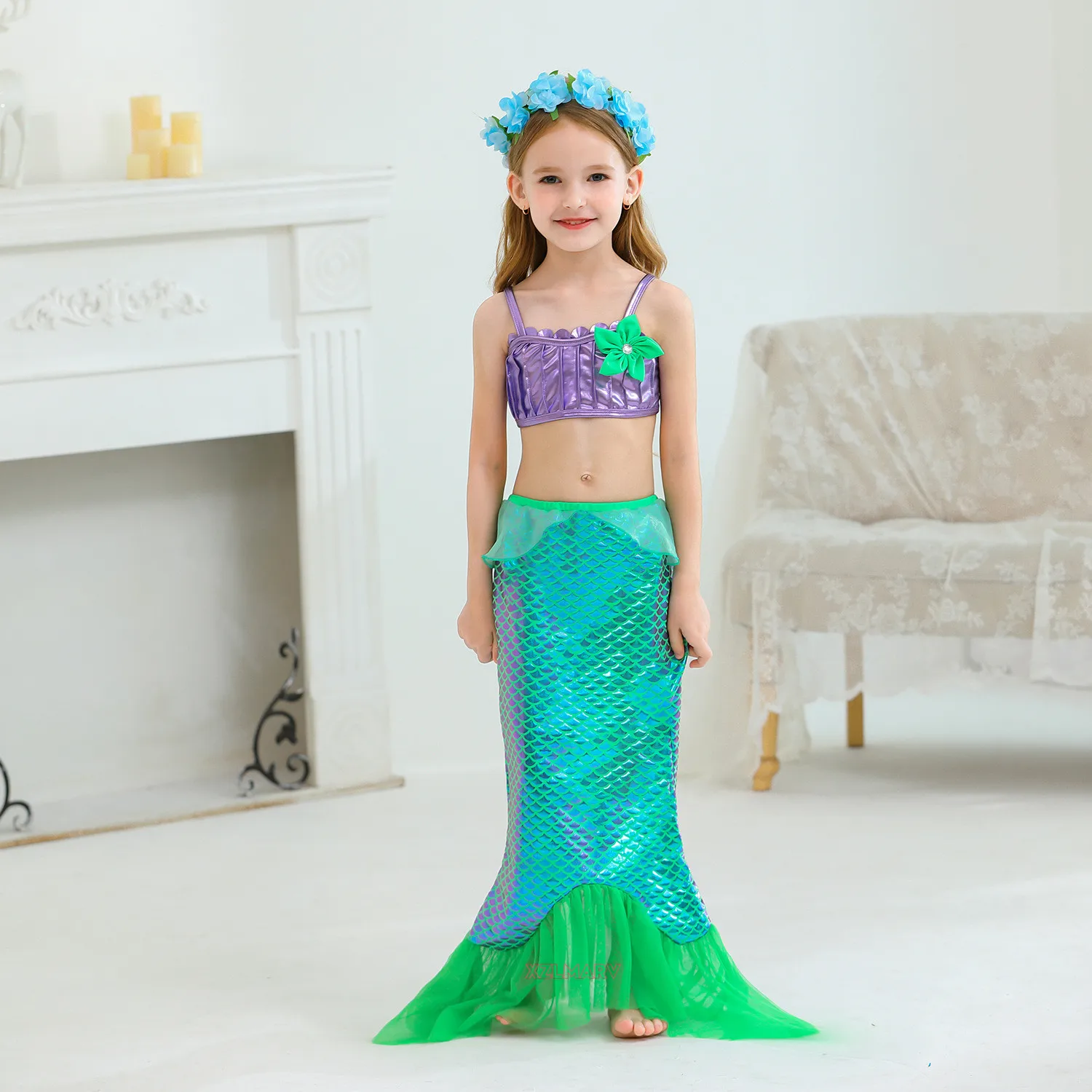 Ariel sereia da menina Cosplay Vestido, Princesa do baile Trajes, Birthday Party Dress Up Gown, Roupas de Halloween, Roupas infantis