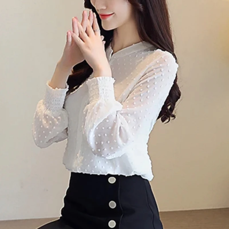 Fashion Women Blouses Spring Long Sleeve White Shirts Office Lady Elegant Tops Chiffon Clothing