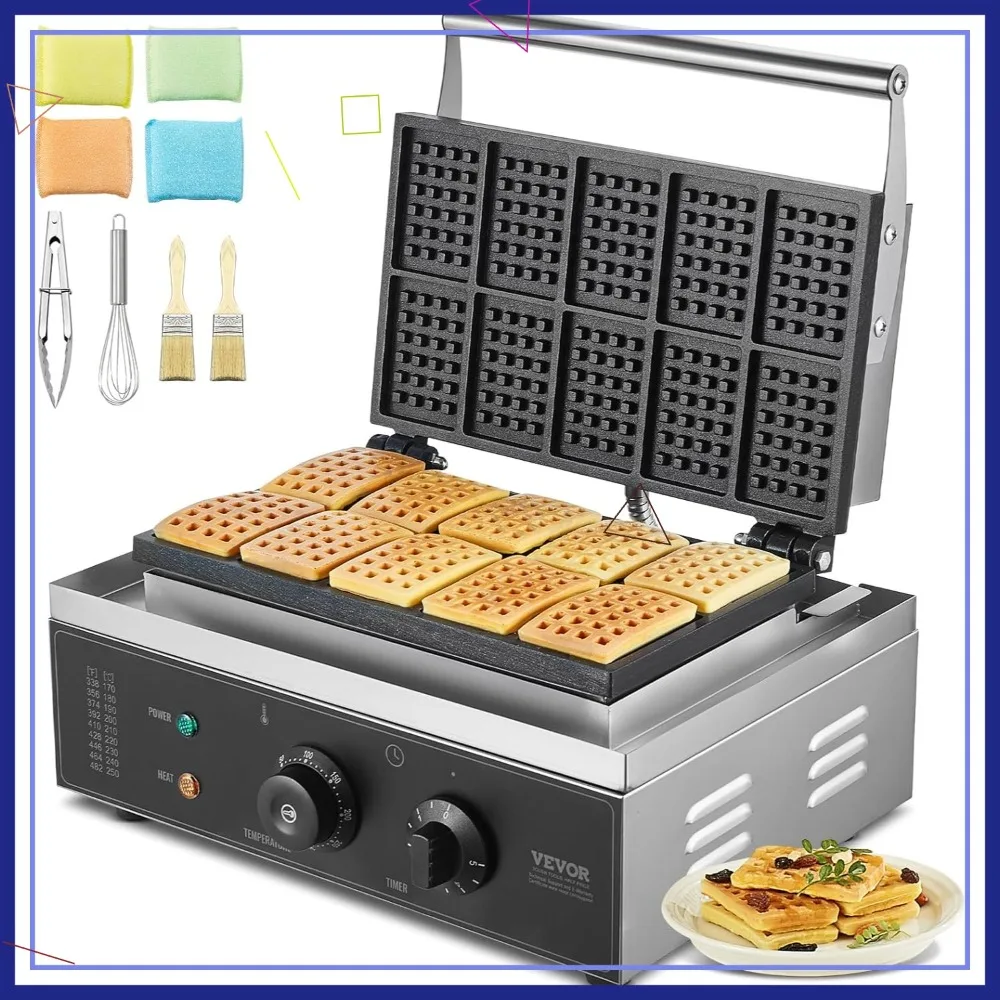 

Коммерческая вафельница, прямоугольный бельгийский утюг, 10 шт., нержавеющая сталь с антипригарным покрытием 1550 Вт, с контролем температуры и времени