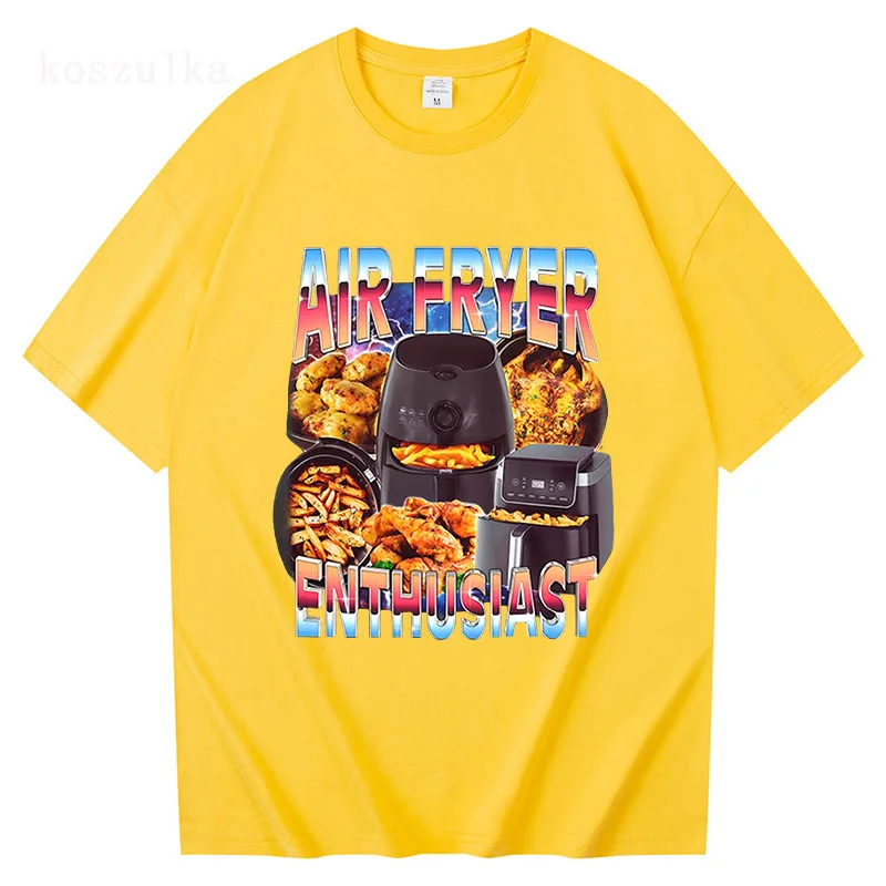 الهواء المقلاة متحمس مضحك الطبخ ميمي تي شيرت المرأة موضة خمر تي شيرتات قصيرة الاكمام عادية تي شيرت الشارع الشهير