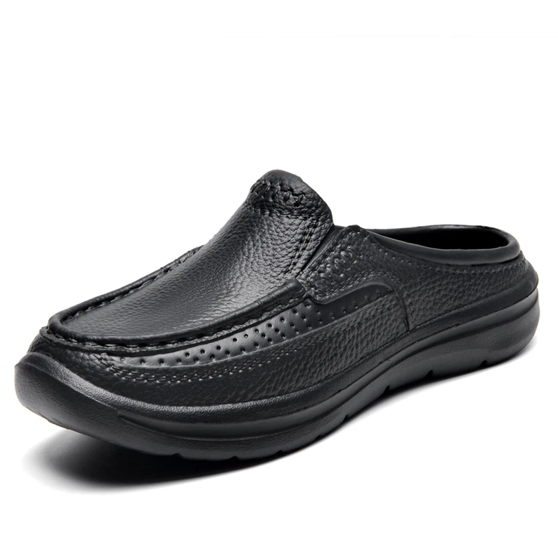 Summer slippers garden clogs waterproof and non-slip chef shoes light plus size comfortable black leather shoes outdoor slippers view 4