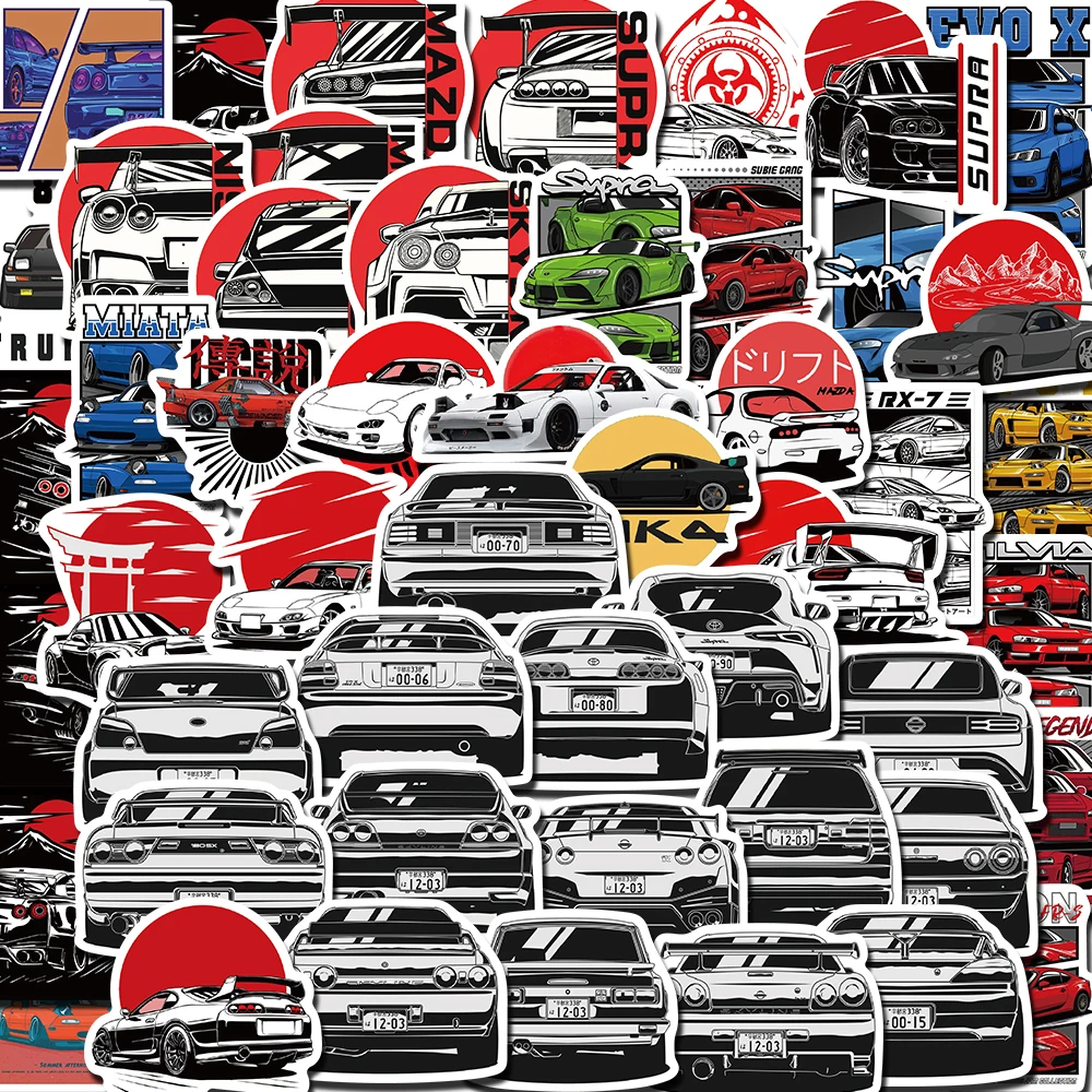 50pcs Racing Car Japan JDM Stickers for Motorcy Helmet Phone Case Luggage Notebook Waterproof DIY Laptop Decal