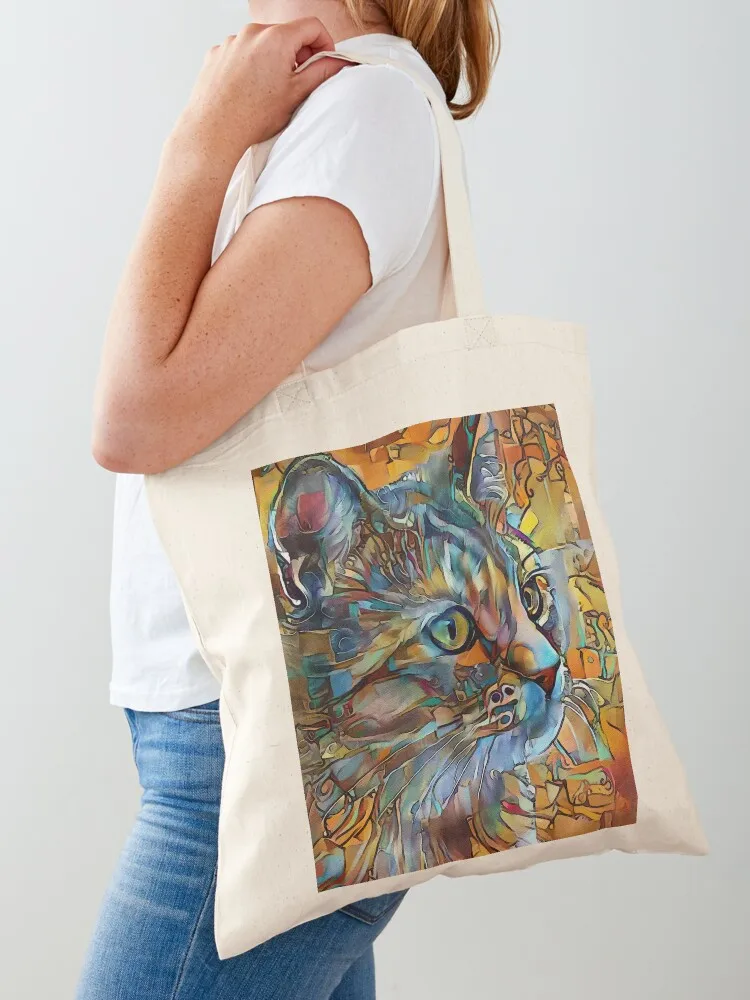 Charly Jr, cat, chat, gato, kitten, lea roche paintings Tote Bag Customizable tote bag eco pack eco bag folding Canvas Tote