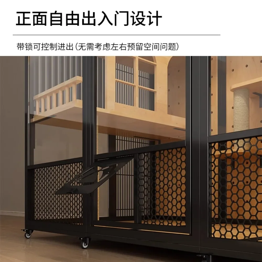 

Panoramic glass luxury solid wood cat villa can be customized automatic cat litter box, large space cage cat house