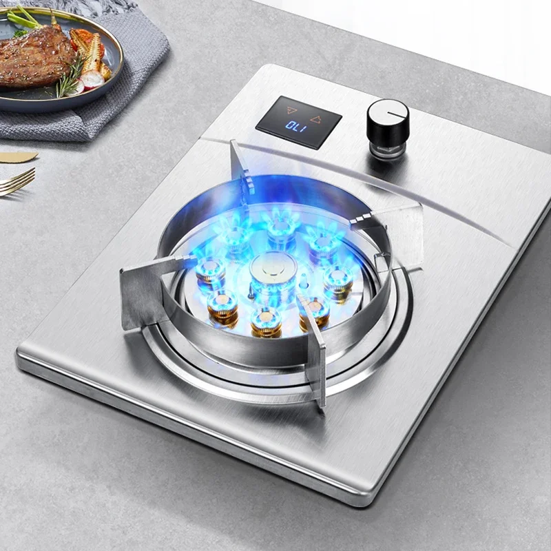 7.0KW Single Gas Stove  Household Nine-head Fierce Fire Desktop Built-in LPG Cookstove Stainless Steel Desktop