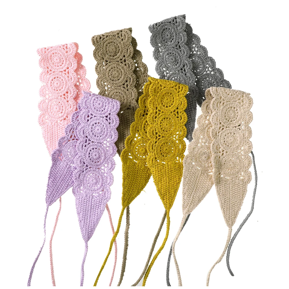 Solid Crochet Flower Hair Band Headbands Knitting Hairband for Women Bandanas Headwear Fashion Girls Headband Hair Accessories