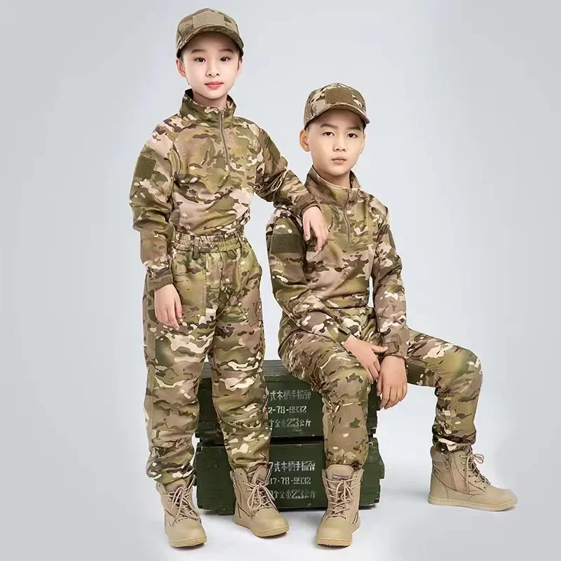 Children Camouflage Uniform Suit Breathable Long Sleeve Outdoor Development School Student Summer Camp Military Training Uniform