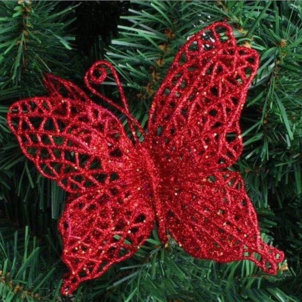 ~Christmas Butterfly Decoration ~Hollow-Out Glitter Butterfly ~Ornaments With Clip Artificial~Butterfly Craft For Christmas Tree