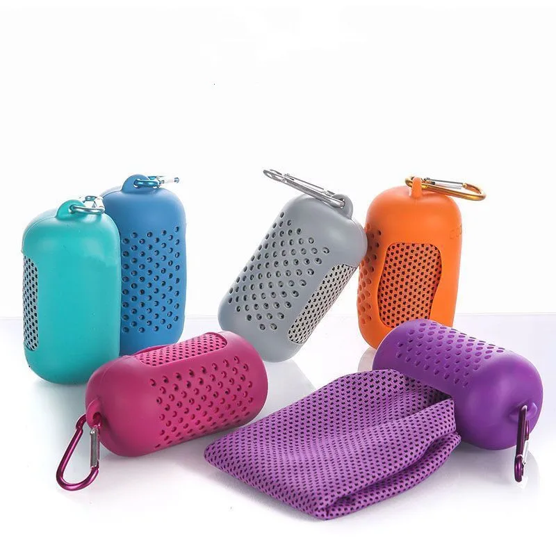 Portable ice silk Towel Sports Instant Cooling Ice Towel  Outdoor Travel Fitness Running Swim Towel Silicone Bag