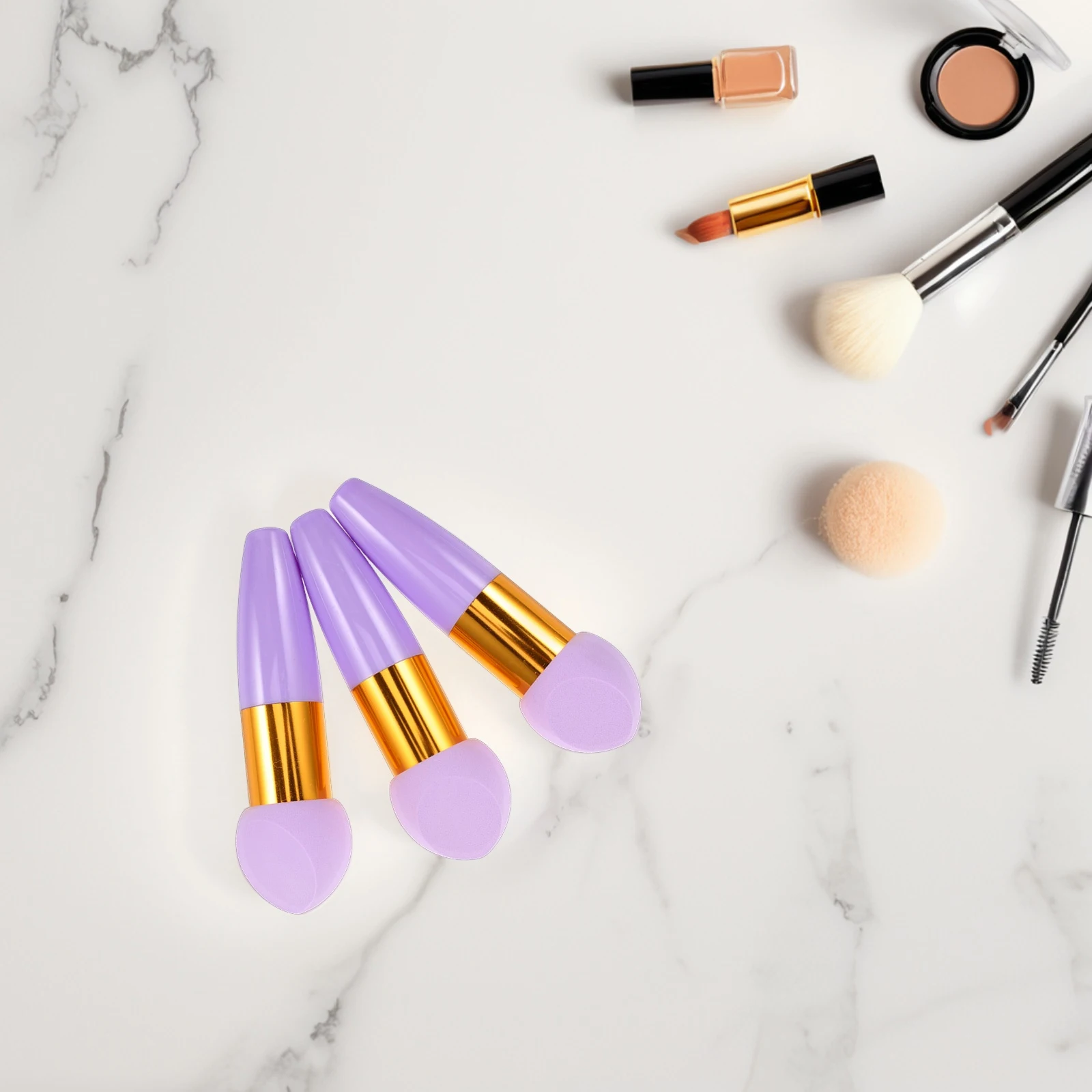 

3pcs Angled Stick Sponge Handle Soft Makeup Puff For Foundation Loose Powder Reusable Travel-Friendly Blending Wedge Beauty Tool