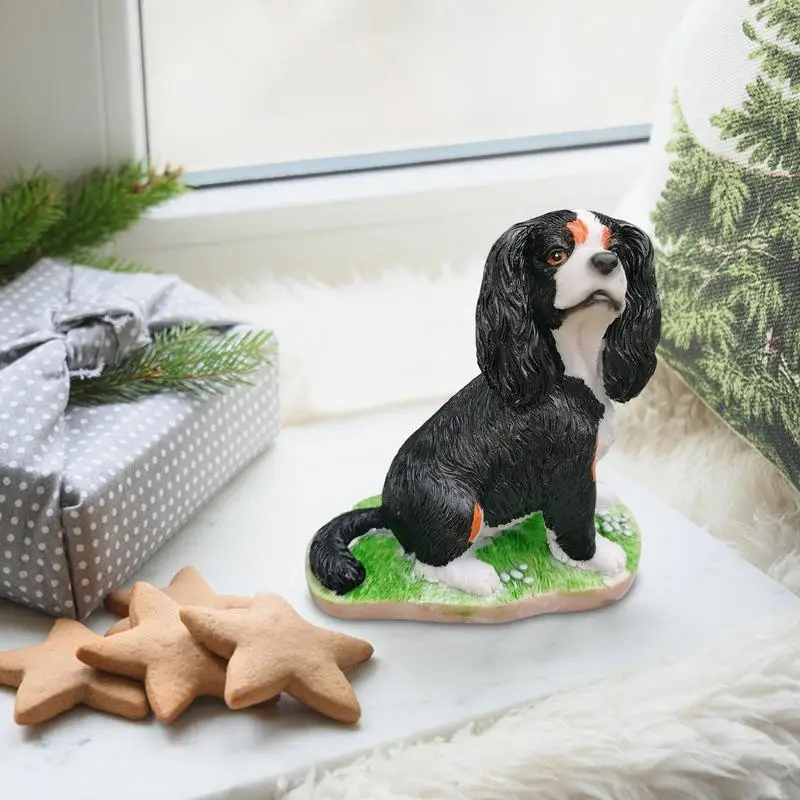 Cavalier King Charles Spaniel Sculpture Artificial Resin Cavalier King Charles Spaniel Statue Dog Statue Artifact Home Garden