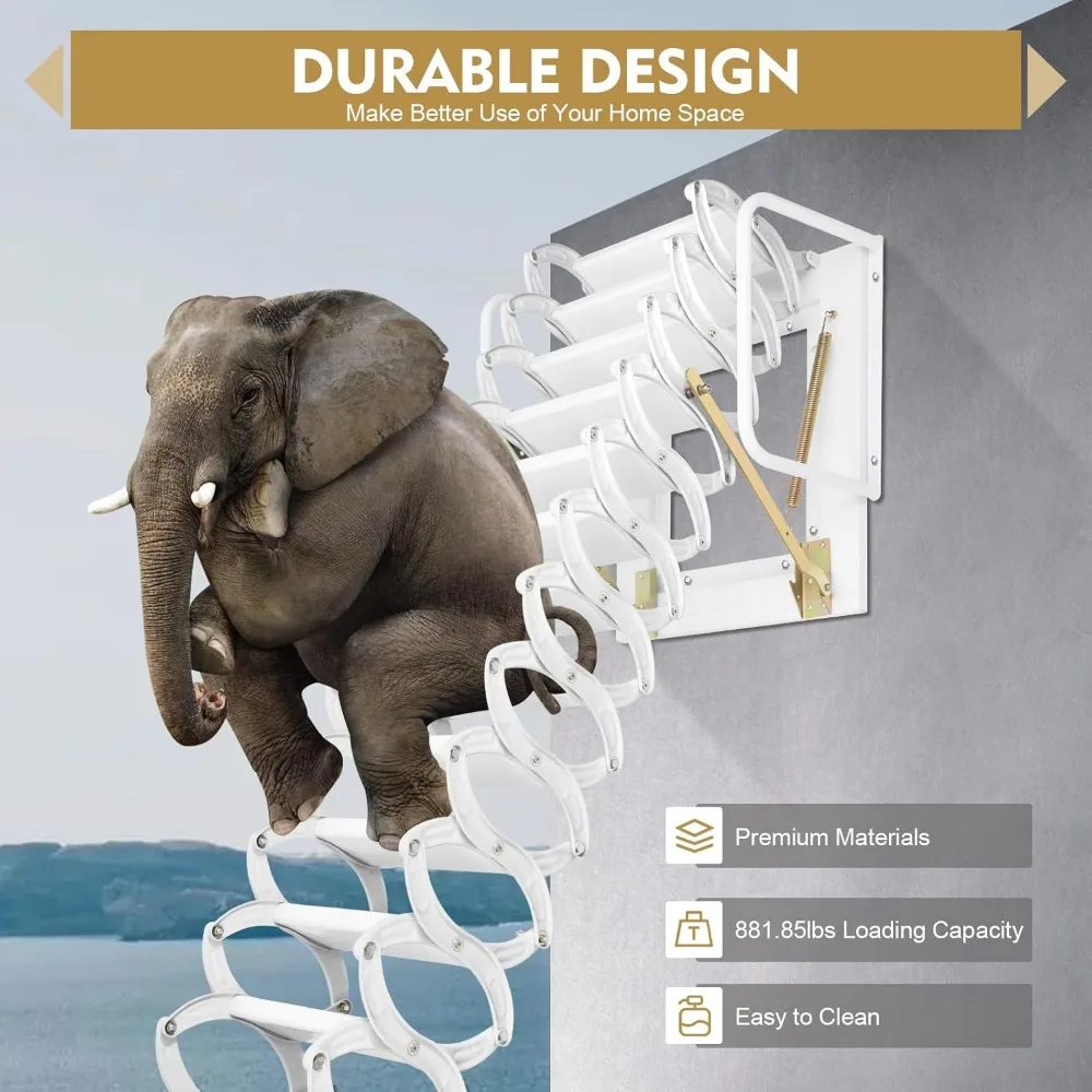 Scala per soffitta pieghevole a parete a 12 gradini con corrimano per un facile accesso e riporre salvaspazio