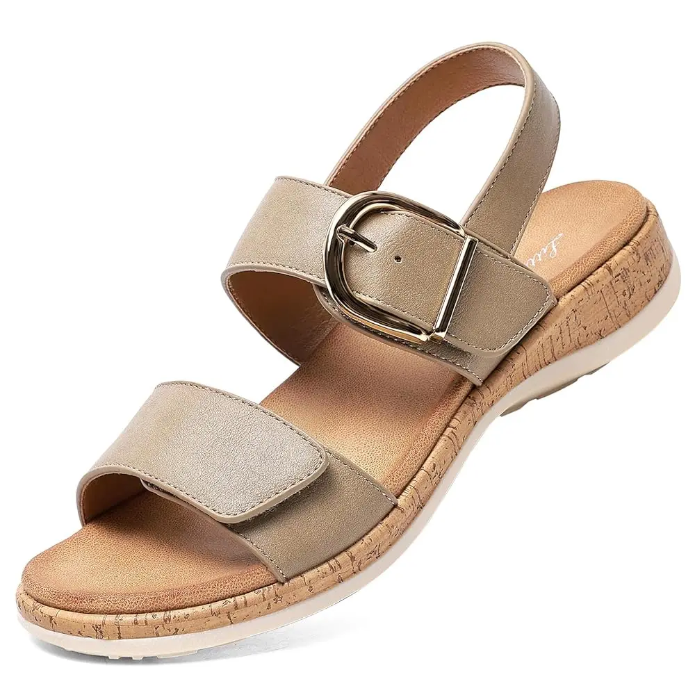 

Littleplum Women's Arch Support Flat Sandals Breathable Adjustable Orthotic Summer Beach Travel Walking Shoes