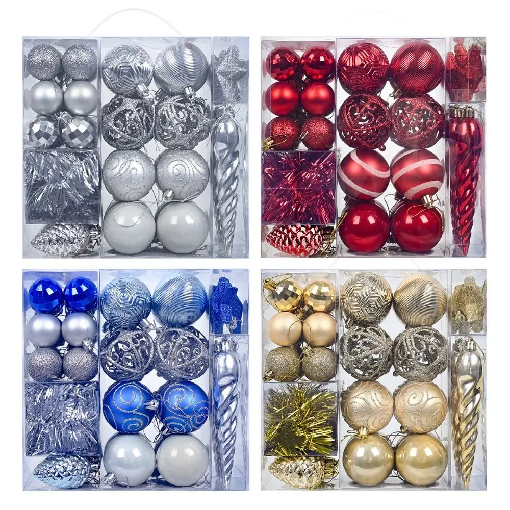 44pcs Plastic Christmas Balls Set Shatterproof Transparent Electroplated Hanging Balls Exquisite Reusable