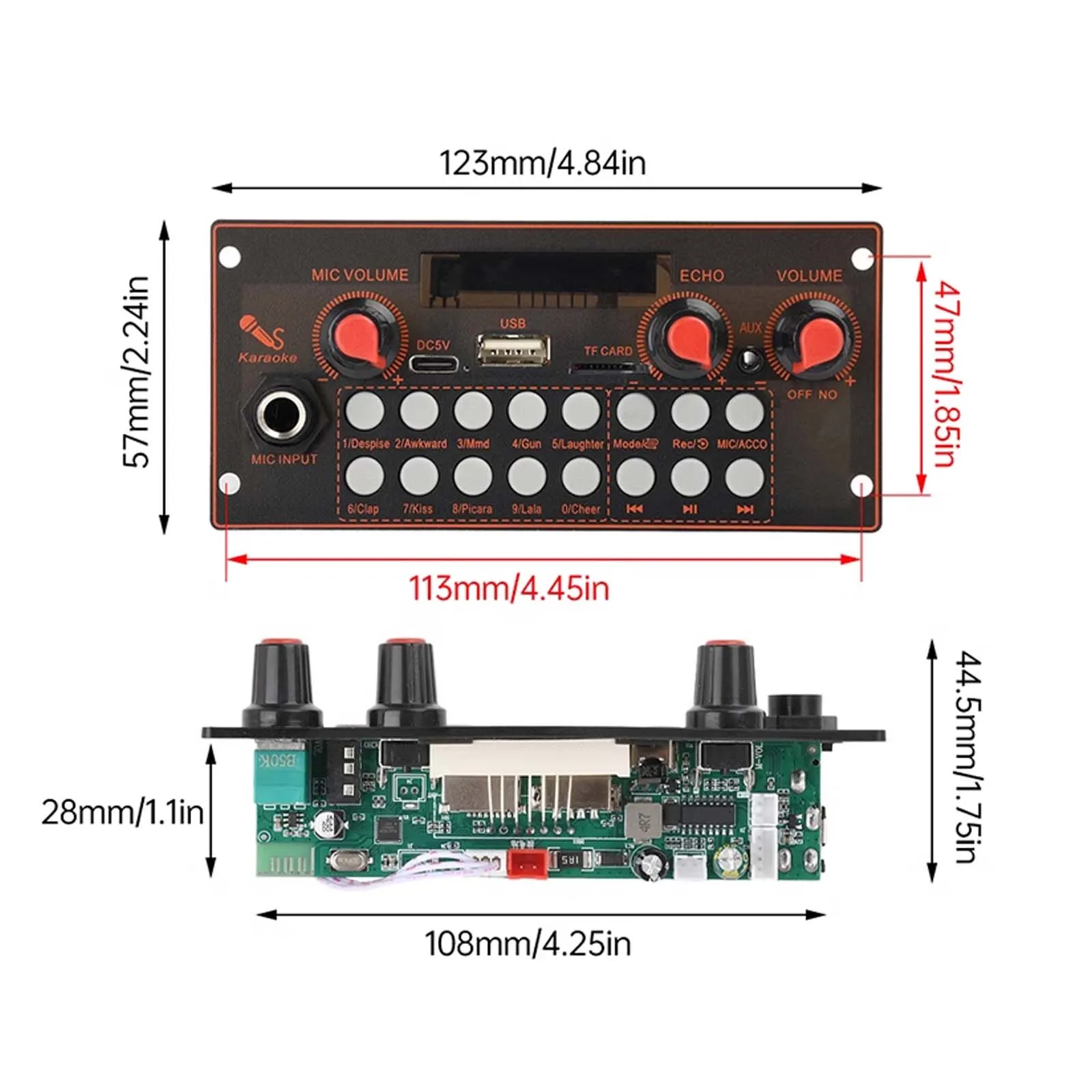 DC5V Bluetooth MP3 Decoder Amplifier Board with Microphone Function 2*10W Power Dual Channel Lossless Functional Audio