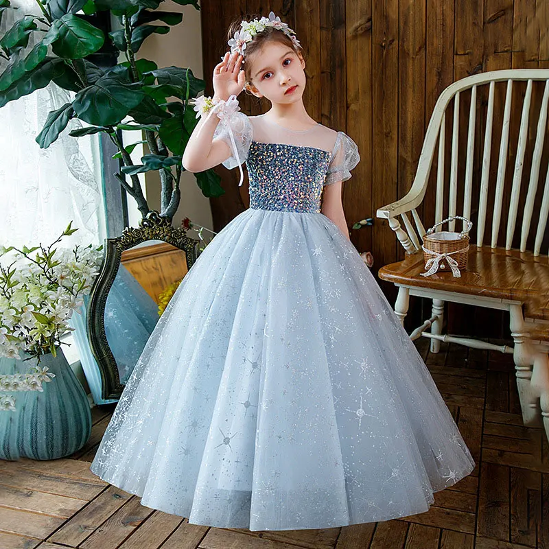 

Flower Girls Bridesmaid Dress Sequin Tutu Birthday Party Gown Little Girls Formal Concert Piano Performance Dresses Graduation