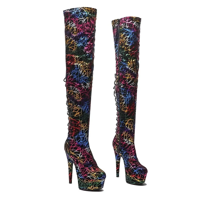 

Auman Ale New 15CM/6inches PU Upper Sexy Exotic High Heel Platform Party Women Over The Knee Boots Pole Dance Shoes 070